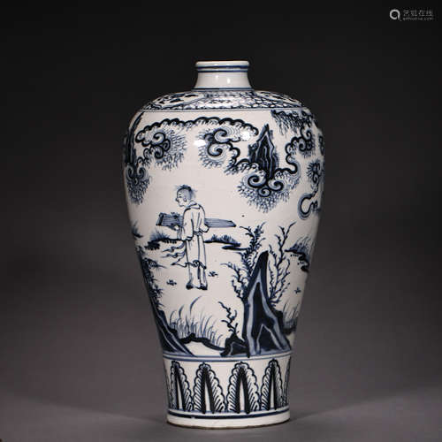 CHINESE MING DYNASTY BLUE AND WHITE PLUM VASE