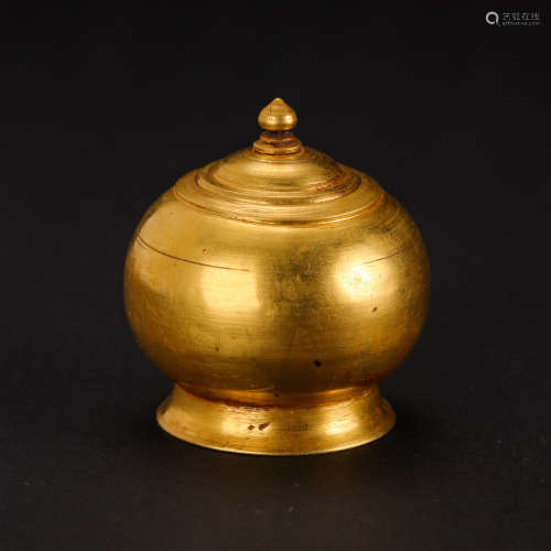 CHINESE TANG DYNASTY PURE GOLD LID JAR