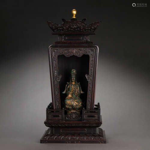 CHINESE LIAO DYNASTY GILT BRONZE BUDDHA STATUE AND QING DYNA...