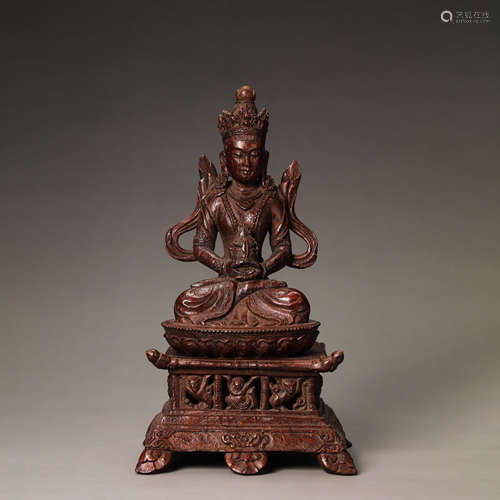 CHINESE QING DYNASTY BAMBOO BUDDHA SEATED STATUE