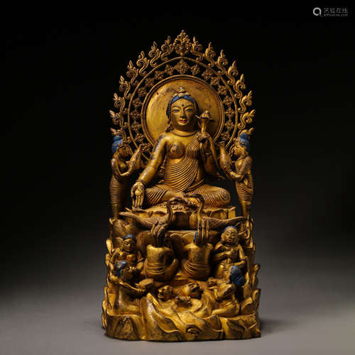 CHINESE QING DYNASTY GILT BRONZE SEATED BUDDHA STATUE