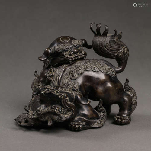 CHINESE QING DYNASTY BRONZE LION INCENSE BURNER