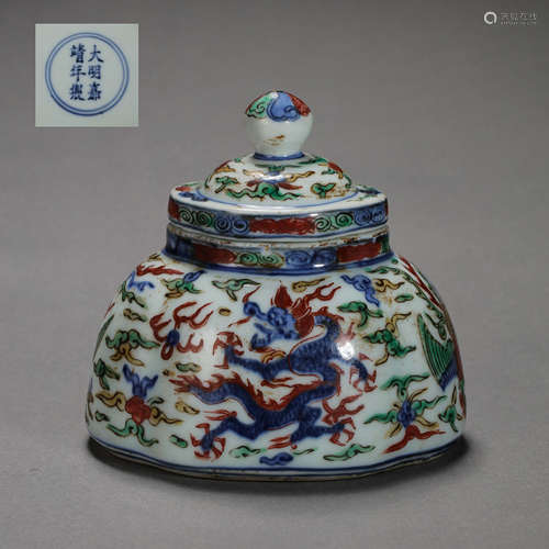 CHINA'S DAMING JIAJING PERIOD WUCAI PORCELAIN LID JAR