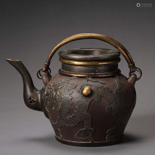 CHINESE QING DYNASTY PURE TIN-WRAPPED PURPLE CLAY POT