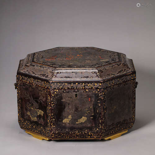 CHINESE QING DYNASTY PALACE TIN PAINTED GOLD PAINTED TEA BOX