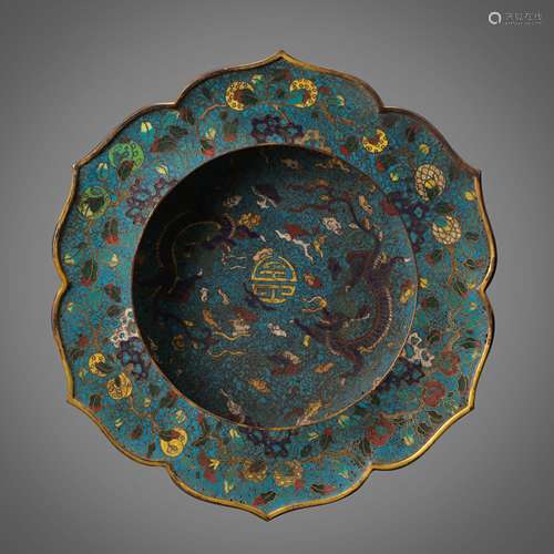 CHINESE QING DYNASTY CLOISONNE FLOWER MOUTH LARGE PLATE