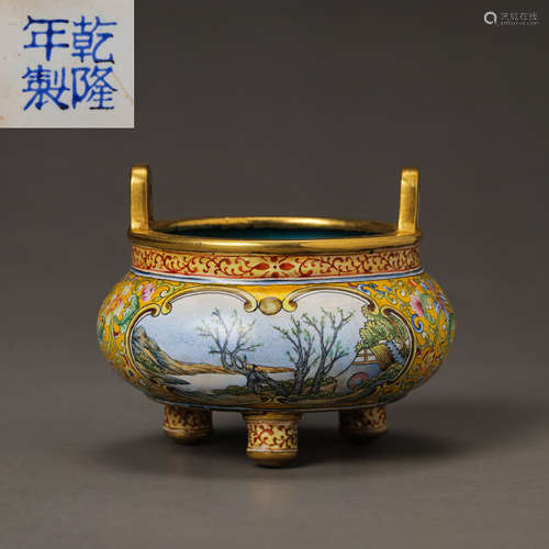 ENAMEL INCENSE BURNER IN THE QIANLONG PERIOD OF THE QING DYN...