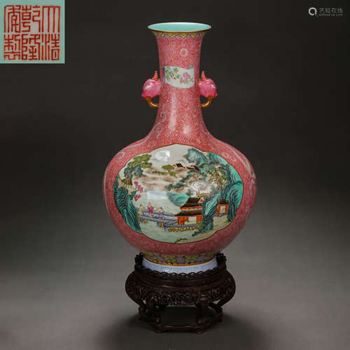 CHINA'S QING DYNASTY QIANLONG PERIOD FAMILLE ROSE DOUBLE-EAR...