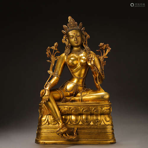 CHINESE MING DYNASTY GILT BRONZE SEATED BUDDHA STATUE