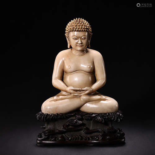 CHINESE QING DYNASTY SHOUSHAN STONE BUDDHA SEATED STATUE