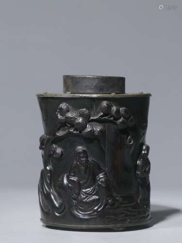 Chinese Pewter Tea Caddy w Zitan Wood