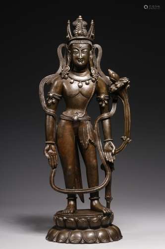 Qing Chinese Bronze Standing Guanyin Statue