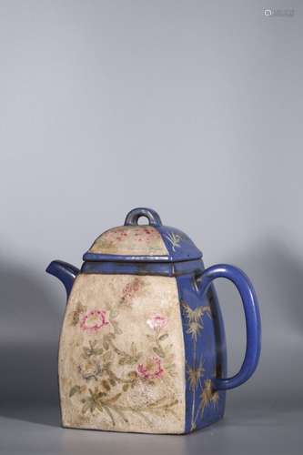 Chinese Glazed Zisha Teapot w Calligraphy,Mark