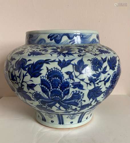 Old blue and white porcelain jar