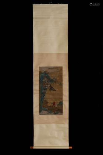 Chinese Ink Color Scroll Painting w Calligraphy