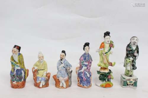 Group of Six Chinese Famille Rose Figurine