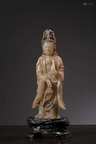 Chinese Soapstone Carved Guanyin,Mark