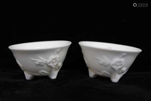 Pair of Chinese White Glazed Porcelain Cups