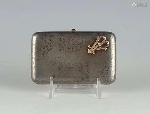 19C Russian Gun Metal & Gold Cigarette Case