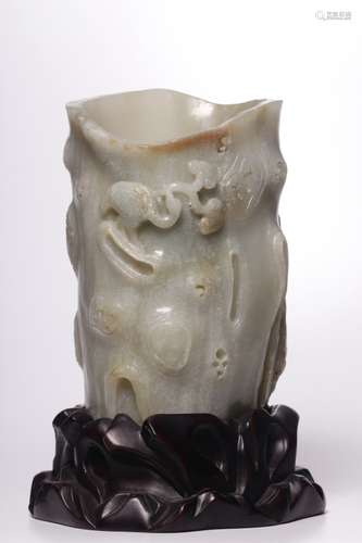 Chinese Jade Carved Brushpot