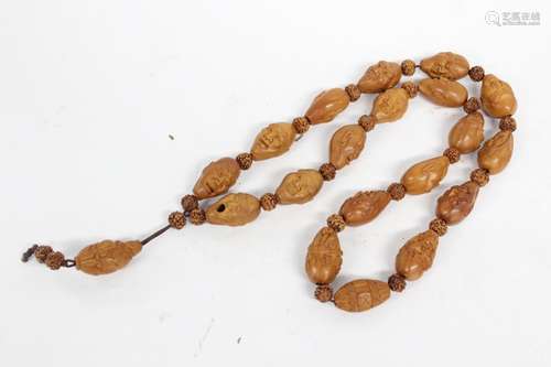 Chinese Carved Olive Nut Necklace