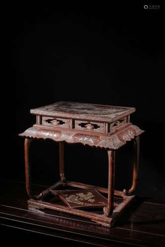 Chinese Lacque Wood Stand w Mother Pearl Inlaid