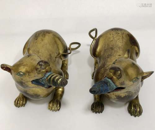 Pair of Chinese Gilt Bronze Mouse