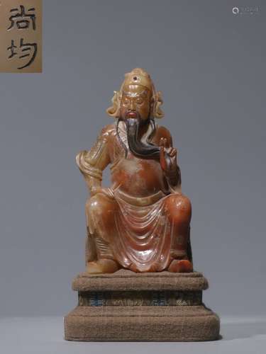 Chinese Soapstone Hand Carved Guangong Figural