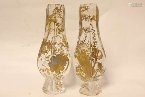 Pair of Japanese Glass Flower Vases