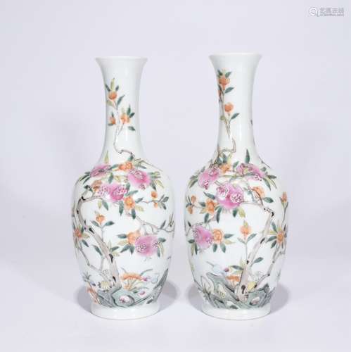 Pair of Chinese Famille Rose Porcelain Vases,Mark