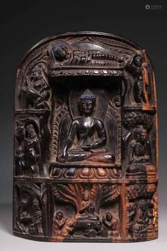 Chinese Zitan Wood Carved Buddha Plaque