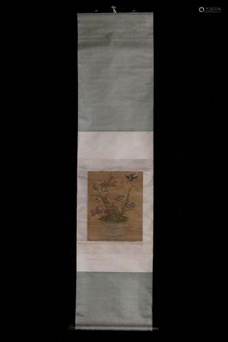 Chinese Ink Color Scroll Painting w Calligraphy