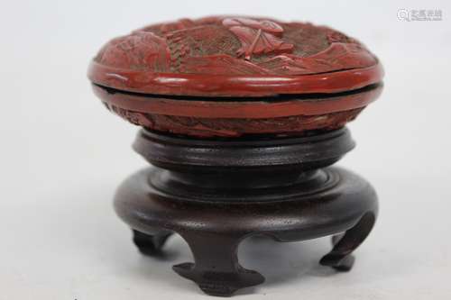 19th.C Chinese Red Cinnerbar Cover Box on Stand