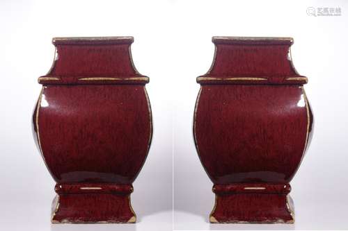 Pair of Chinese Red Glazed Porcelain Zun Vase