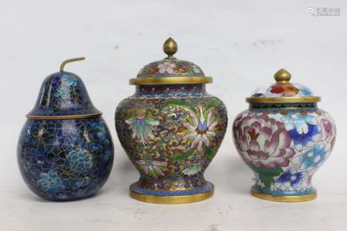 Three Chinese Cloisonne Lid Vase