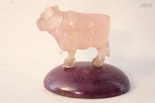 Rose Quartz Bull w 1000carat Ruby