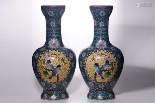 Pair of Chinese Cloisonne Porcelain Vase,Mark