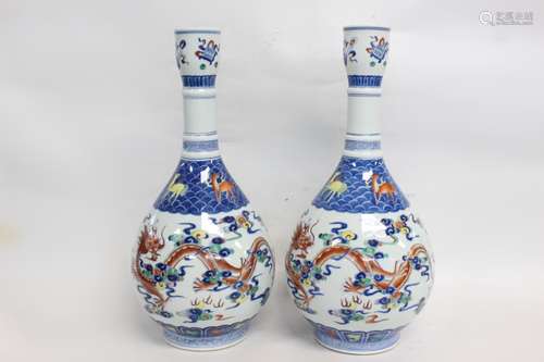 Pair of Chinese Blue and White Porcelain Vase,Mark