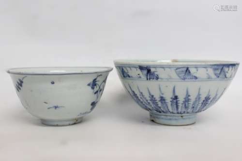 Two Chinese Blue and White Porcelain Bowl,Ming Dyn