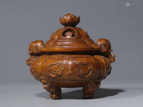 Chinese Huangyang Wood Carved Footed Censer