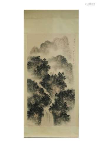 Chinese Ink Color Landscape Painting w Calligraphy