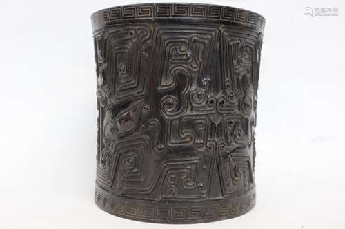 Chinese Zitan Wood Brushpot, 19th.C