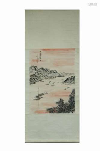 Chinese Ink Color Landscape Painting w Calligraphy