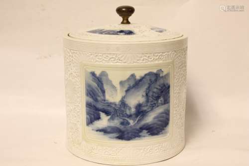 Asian Cover Blue and White Porcelain Bowl