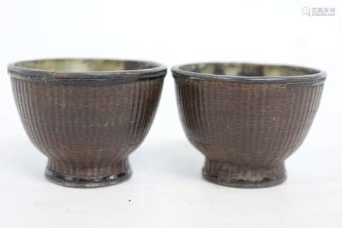 19th.C Chinese Silver Cups w Bamboo