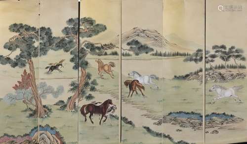 Six Chinese Ink Color Scroll Painting Set,