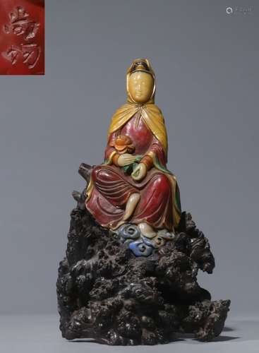 Chinese Soapstone Carved Guanyin Statue