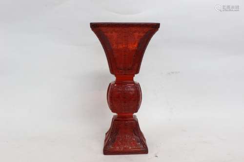 Chinese Red Glass Archaic Style Gu Vase