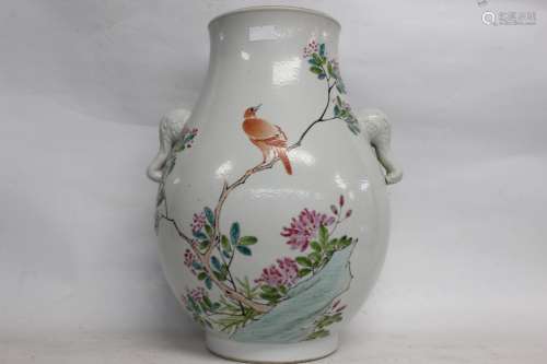 Chinese Famille Rose Porcelain Zun Vase w Calligra