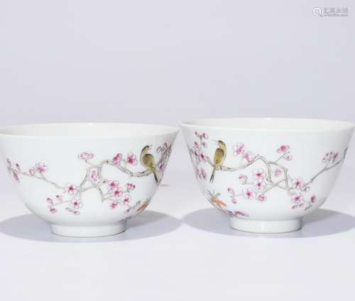 Pair of Chinese Famille Rose Porcelain Bowls,Mark